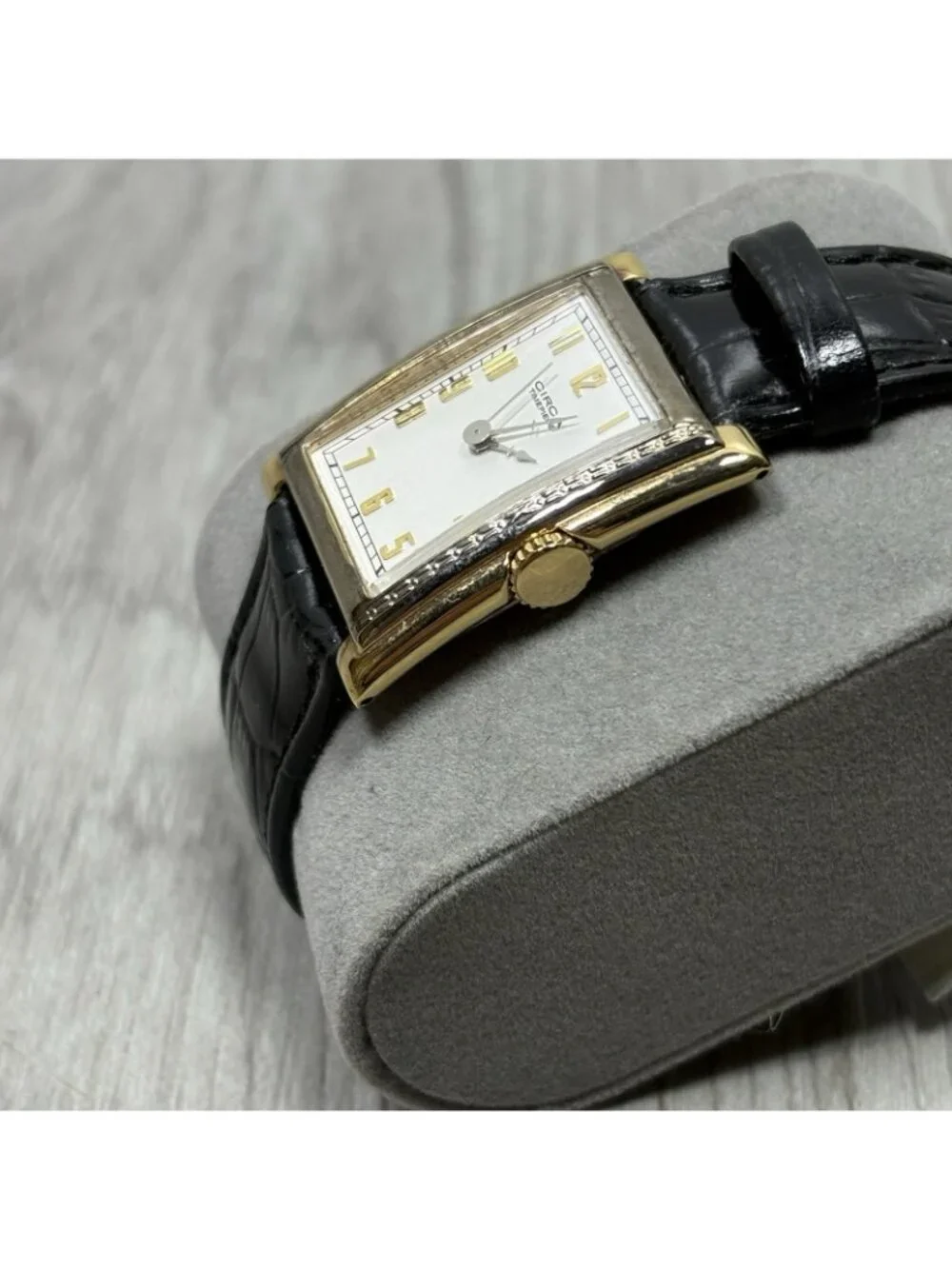 Circa Watch Company CT107T 23K Gold Plate Black Leather Band Needs Battery